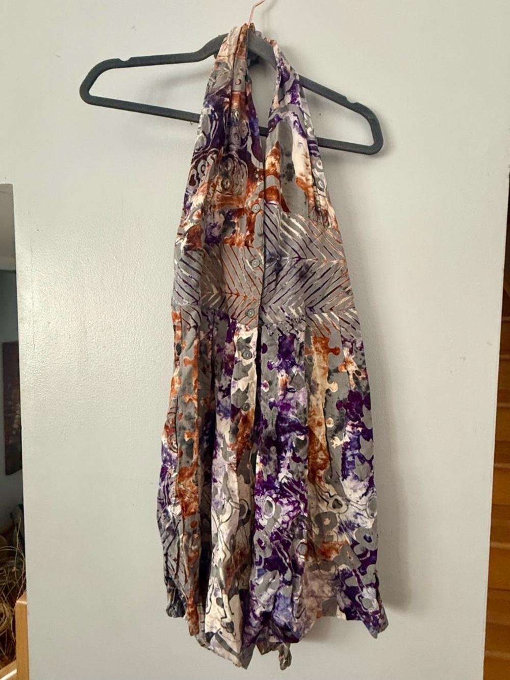 EUC 90s/Y2K Colors in Ltd. Mixed Patchwork Print Halter Romper Festival Boho